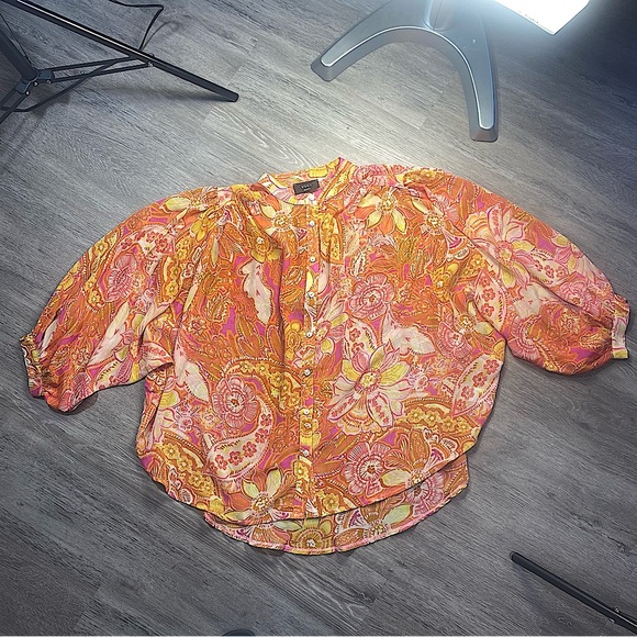 Vici Orange Graphic‎ Sailor Collar Boho Blouse Size Small - Picture 7 of 7